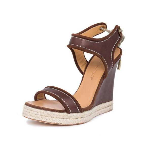 New DSQUARED2 US 8 Women Shoes Brown Leather Back Lace Platform Wedge Sandals - Picture 4 of 12